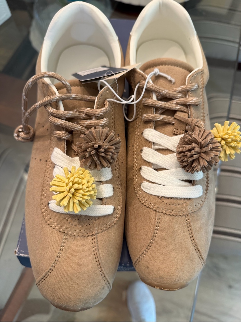 Universal Thread Tan Suede Sneakers with Yellow Accents